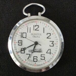 VTG Railroad Train Quartex Electra Mechanical Pocket Watch Swiss Repair Or Parts